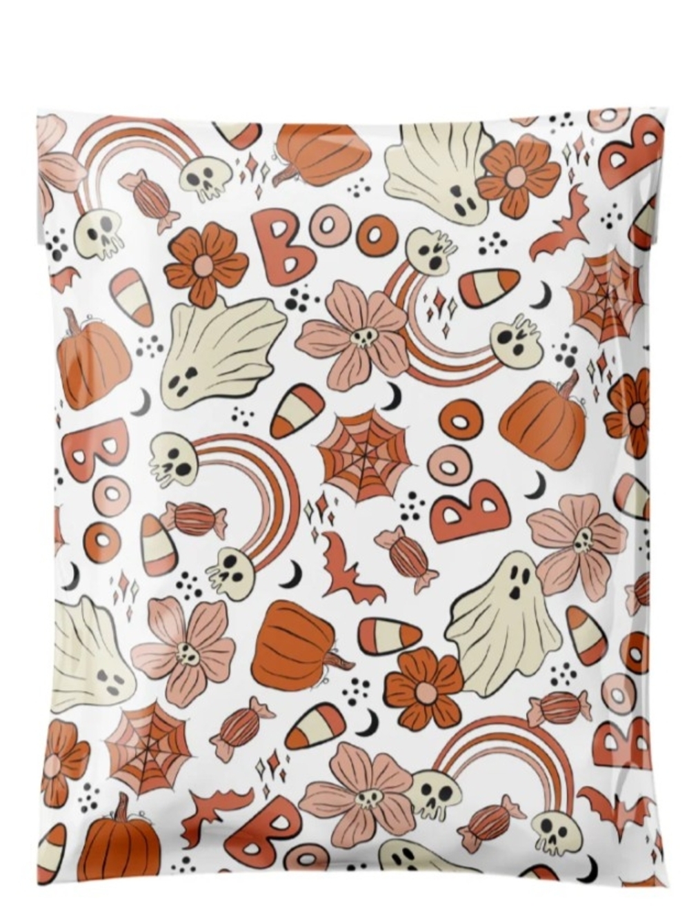 Poly Mailers Halloween Boo 10" By 13" Ghosts Pumpkins Skulls Flowers & Rainbows